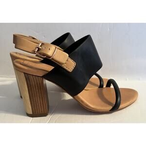 Veronique Branquinho Block Heeled Sandals •37.5 7 US•Black Tan Leather Wood Heel